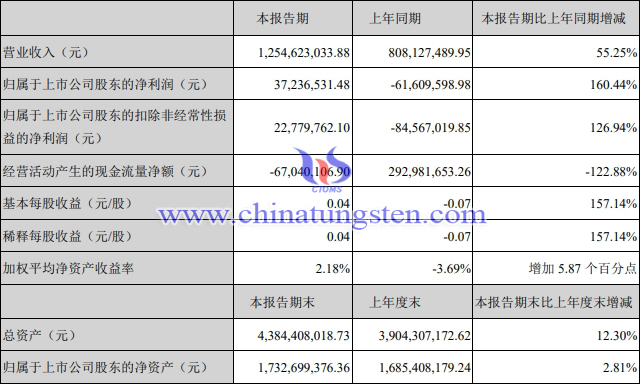 章源钨业2021年上半年主要财务数据图片