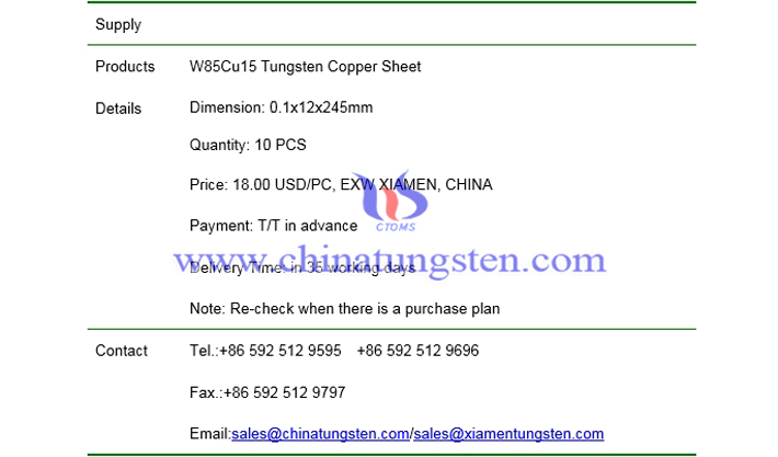 tungsten copper sheet price picture