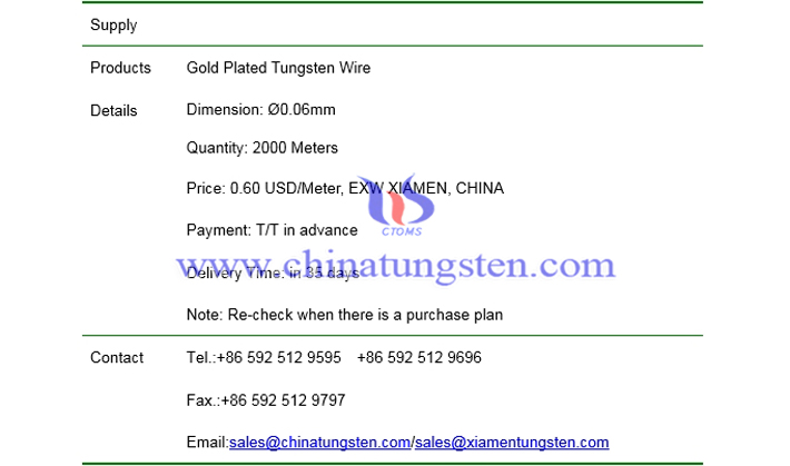 gold plated tungsten wire price picture