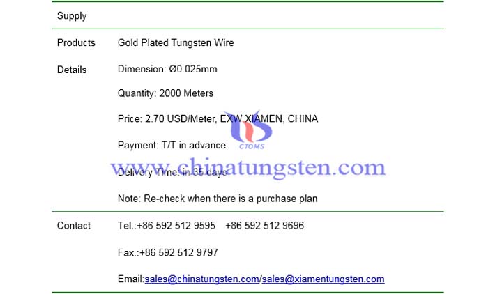 gold plated tungsten wire price picture