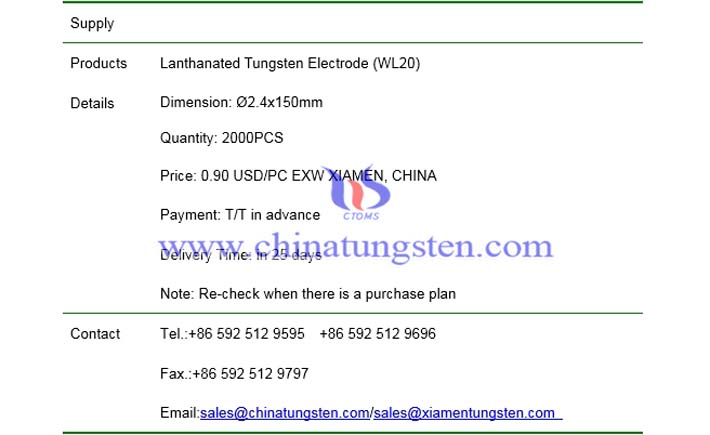 lanthanated tungsten electrode price picture