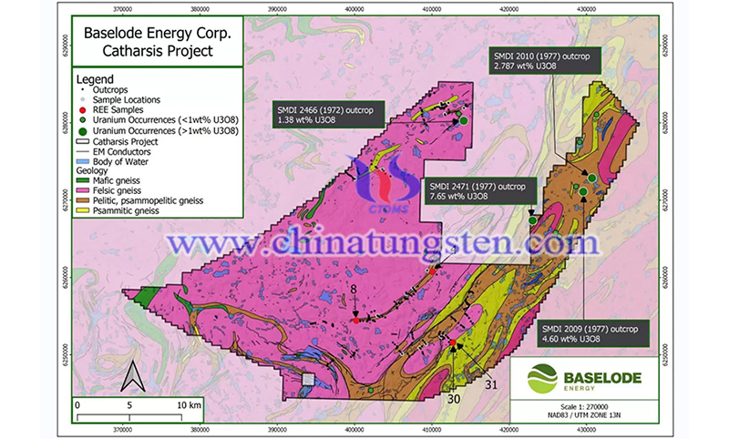 Baselode报告高品位铀和稀土矿化图片