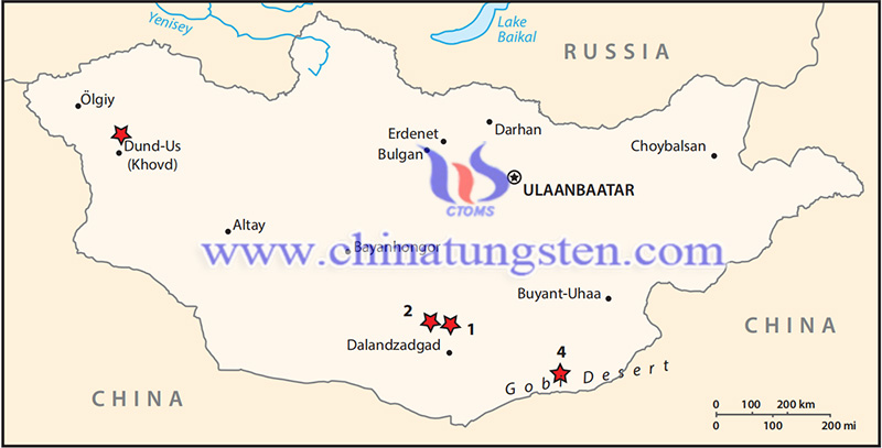 蒙古国主要稀土矿床的示意性位置图片