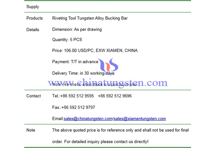 riveting tool tungsten alloy bucking bar price picture