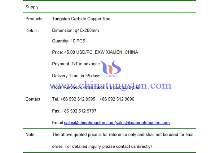 tungsten carbide copper rod price photo 