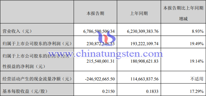 中钨高新2022年上半年业绩图片