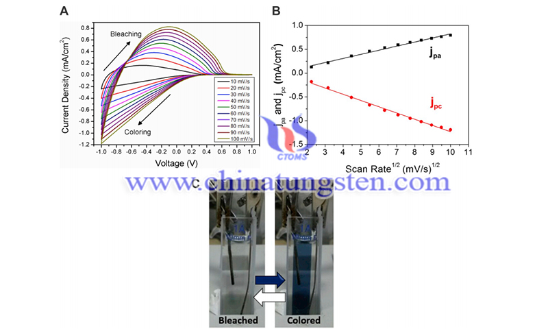 CVs at various scan rates and plots of peak current density vs square root of scan rate image