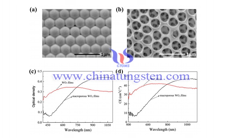 SEM patterns of polystyrene template and ordered macroporous WO3 films image