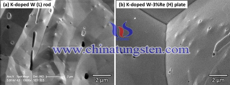 掺K的W杆试样的断裂面的SEM图片