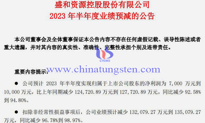 盛和資源淨2023年上半年業績預告圖片