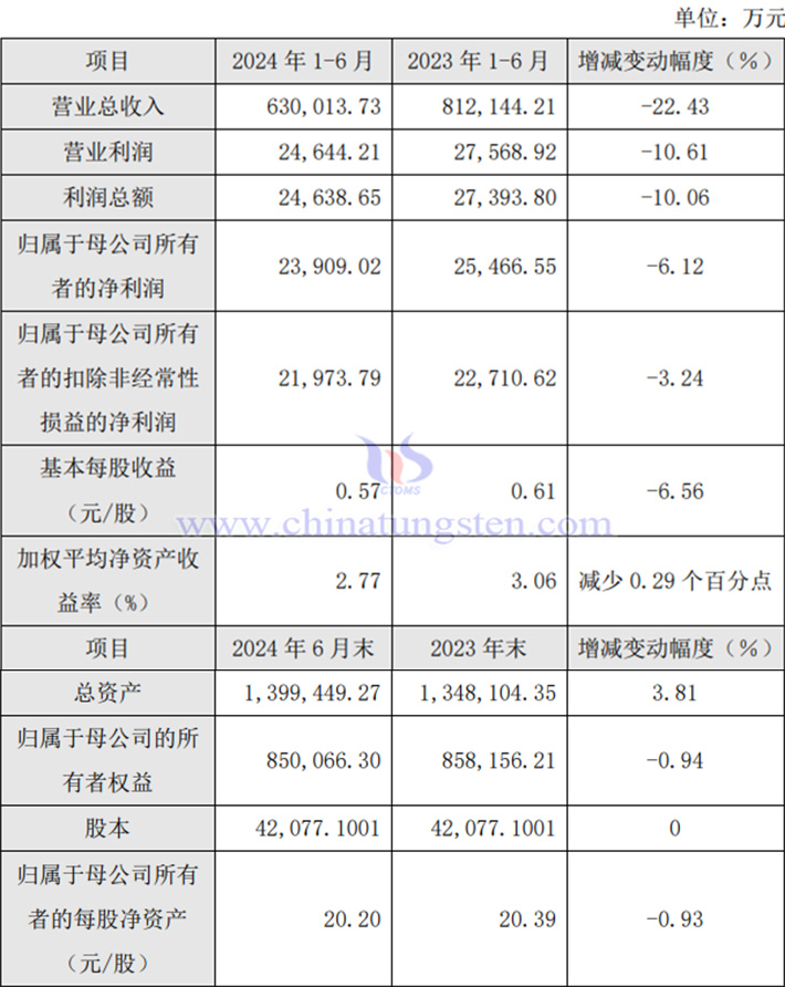 廈鎢新能2024年上半年業績報告圖片