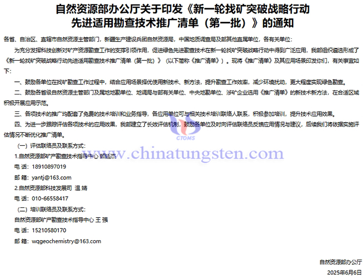 自然資源部辦公廳印發《新一輪找礦突破戰略行動先進適用勘查技術推廣清單（第一批）》