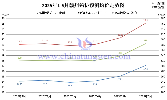 2025年1-6月赣州钨协预测价