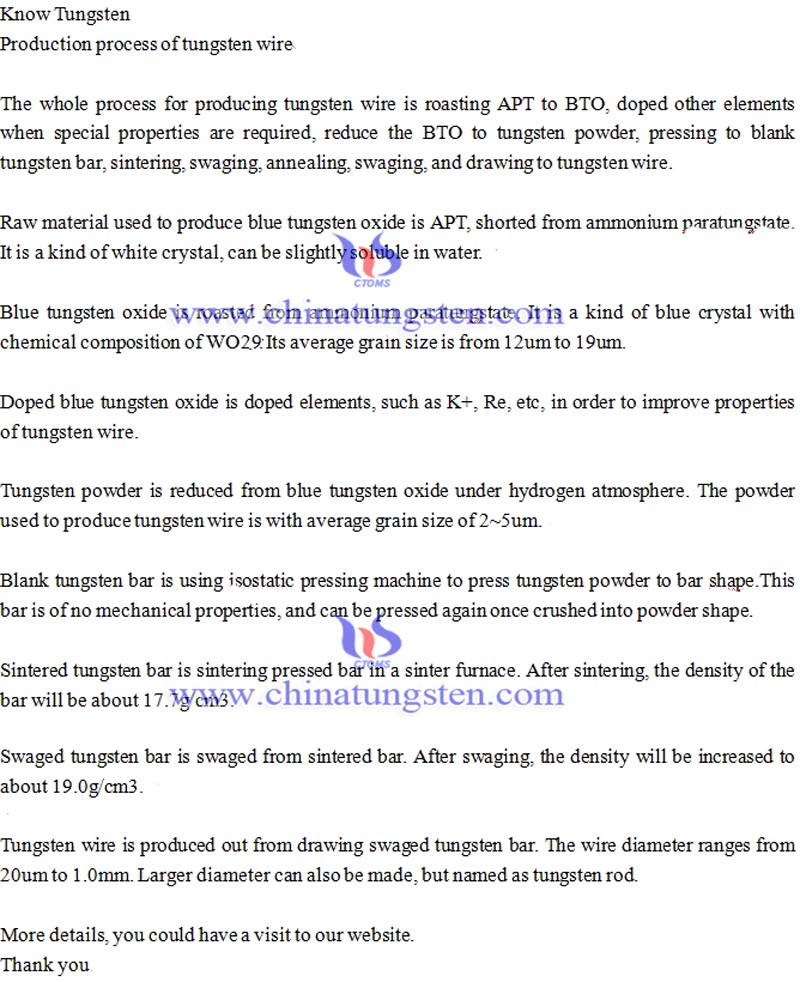 production process of tungsten wire text