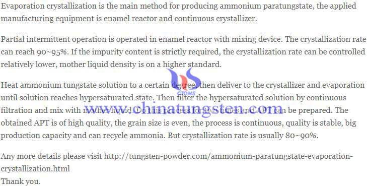 ammonium paratungstate produced by evaporation crystallization method image
